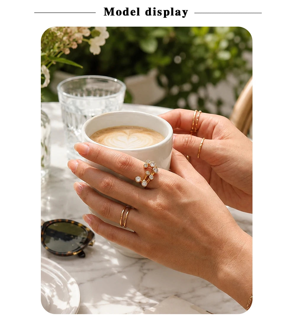 MamacitaSlay 316L Stainless Steel Multicolor CZ Branch Shape Open Ring 18K Gold Plated Waterproof Jewelry For Women Party Gift