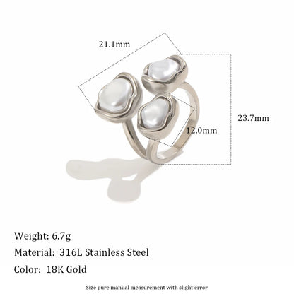 MamacitaSlay 316L Stainless Steel Baroque Pearl Irregular Open Ring 18K Gold Plated Waterproof Jewelry For Women Daily 2026 Gift
