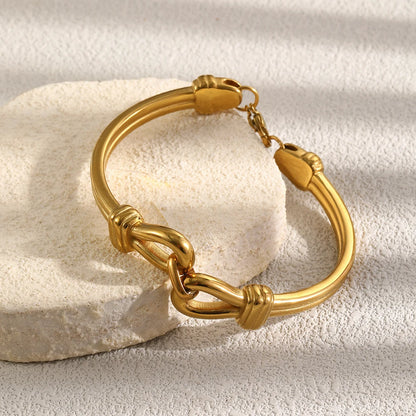 MamacitaSlay 316L Stainless Steel Interlocking Double Link Bangle 18K Gold Plated Waterproof Jewelry For Women Daily Bracelet