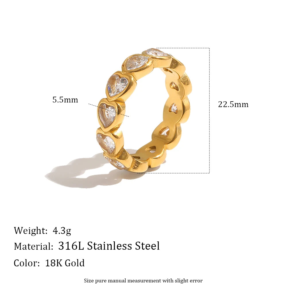 MamacitaSlay 316L Stainless Steel Heart Square Zircon Ring 18K Gold Plated Waterproof Stackable Statement Jewelry For Women Gift