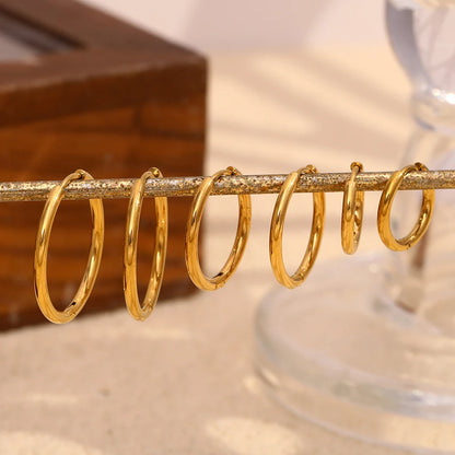 MamacitaSlay New Trend 316L Stainless Steel Jewelry For Women Circle 18K Gold Plated Earrings 6 Size Thin Hoop Earrings Gift