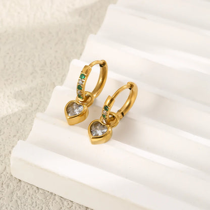 MamacitaSlay 316L Stainless Steel Heart Zircon Hoop Earrings 18K Gold Plated Waterproof Jewelry For Women Daily Party Retro Gift