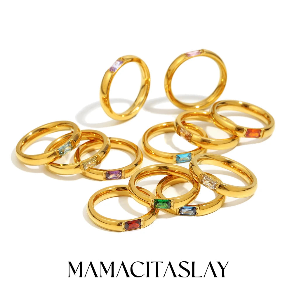 MamacitaSlay 316L Stainless Steel Zircon Birthstone Ring Party Simple Waterproof Jewelry Classic Gift Women's High Quality Ring
