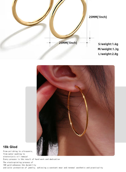 MamacitaSlay New Trend 316L Stainless Steel Jewelry For Women Circle 18K Gold Plated Earrings 6 Size Thin Hoop Earrings Gift