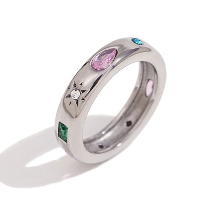 MamacitaSlay 316L Stainless Steel Multicolor Zircon Ring Waterproof 18K Gold Plated Jewelry For Women's Classic Ring Gift 2026