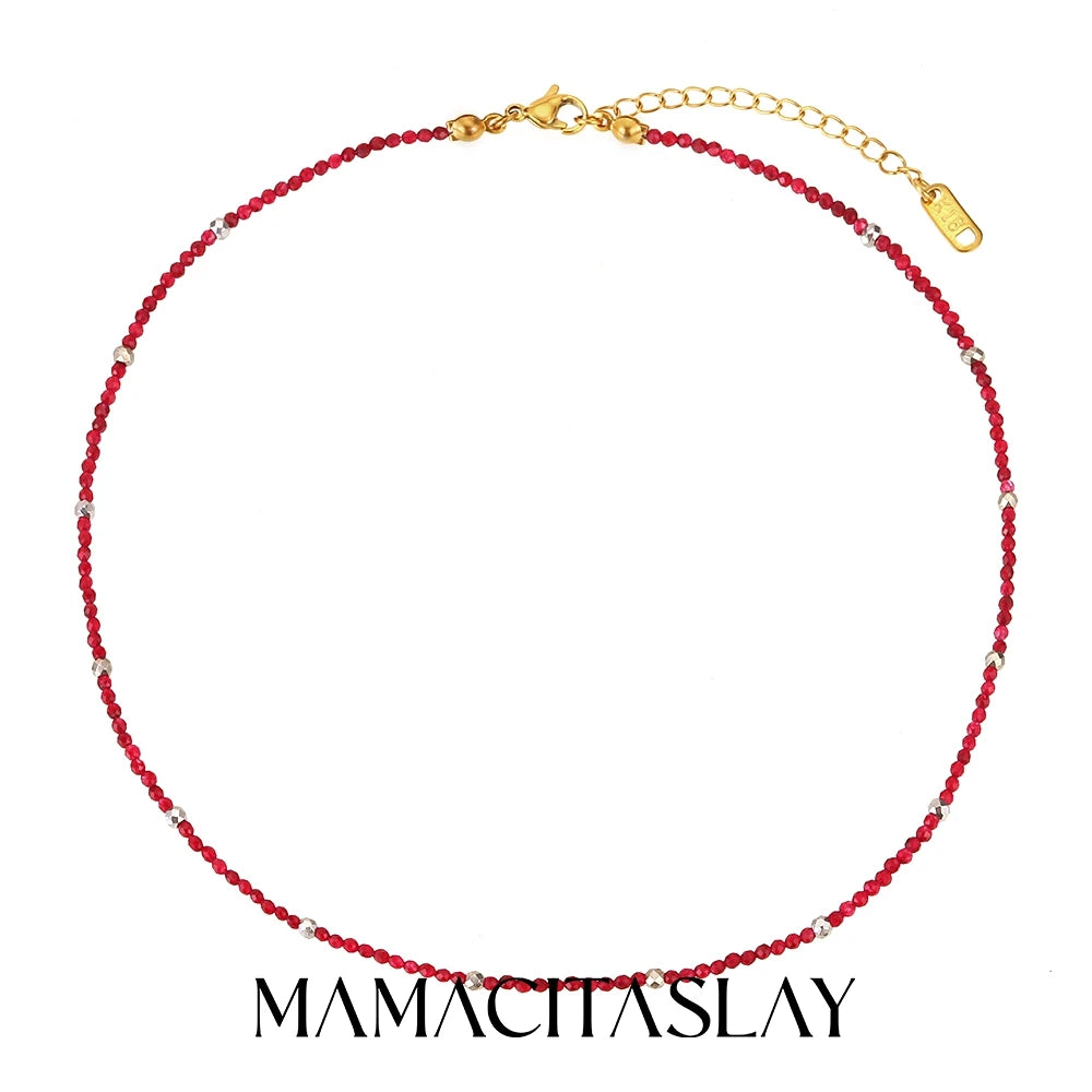 MamacitaSlay 316L Stainless Steel Natural Stone Necklace Elastic Rope Bracelet Handmade Waterproof Jewelry Women's Classic Gift