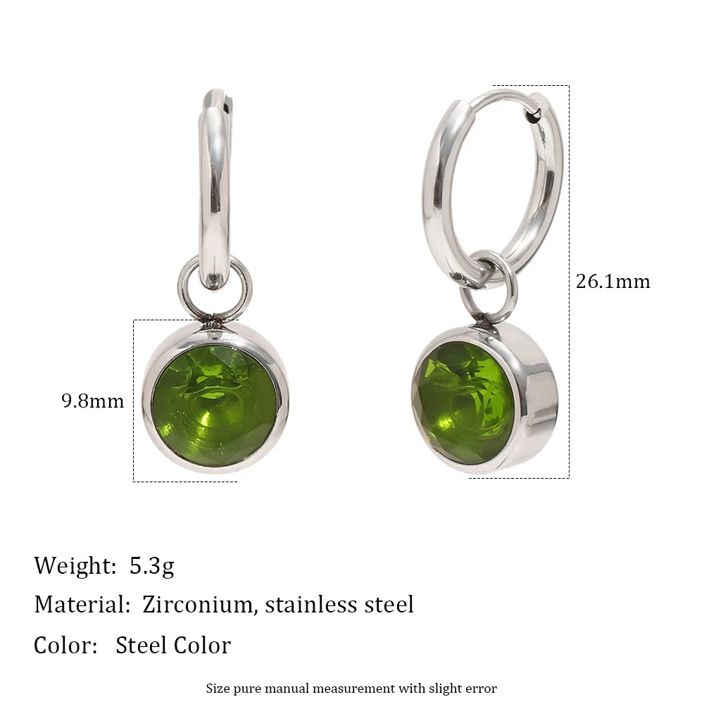 MamacitaSlay 316L Stainless Steel Multicolor Round Zircon Hoop Earrings 18K Gold Plated Waterproof Minimalist Jewelry For Women