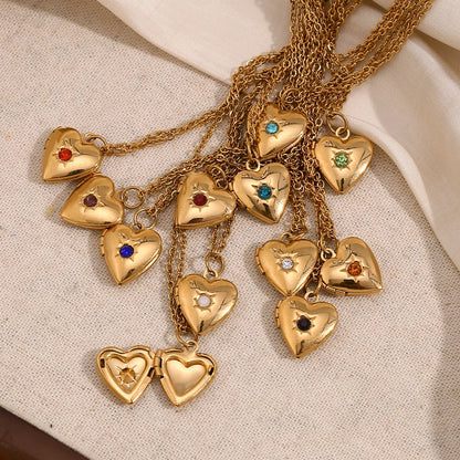 MamacitaSlay New Design Twelve Birthstone Heart Can Paste Photo Frame Pendant Women's stainless steel necklace  jewelry Gifts