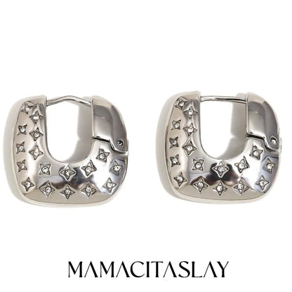 MamacitaSlay 316L Stainless Steel Zircon Star Square Hoop Earrings 18K Gold Plated Waterproof Jewelry For Women Gift Daily Wear