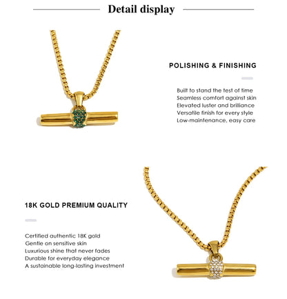 Inner Ziva Bohemian 316L Stainless Steel CZ Pendant T Bar Necklace 18K Gold Plated Waterproof Minimalist Jewelry For Women Men
