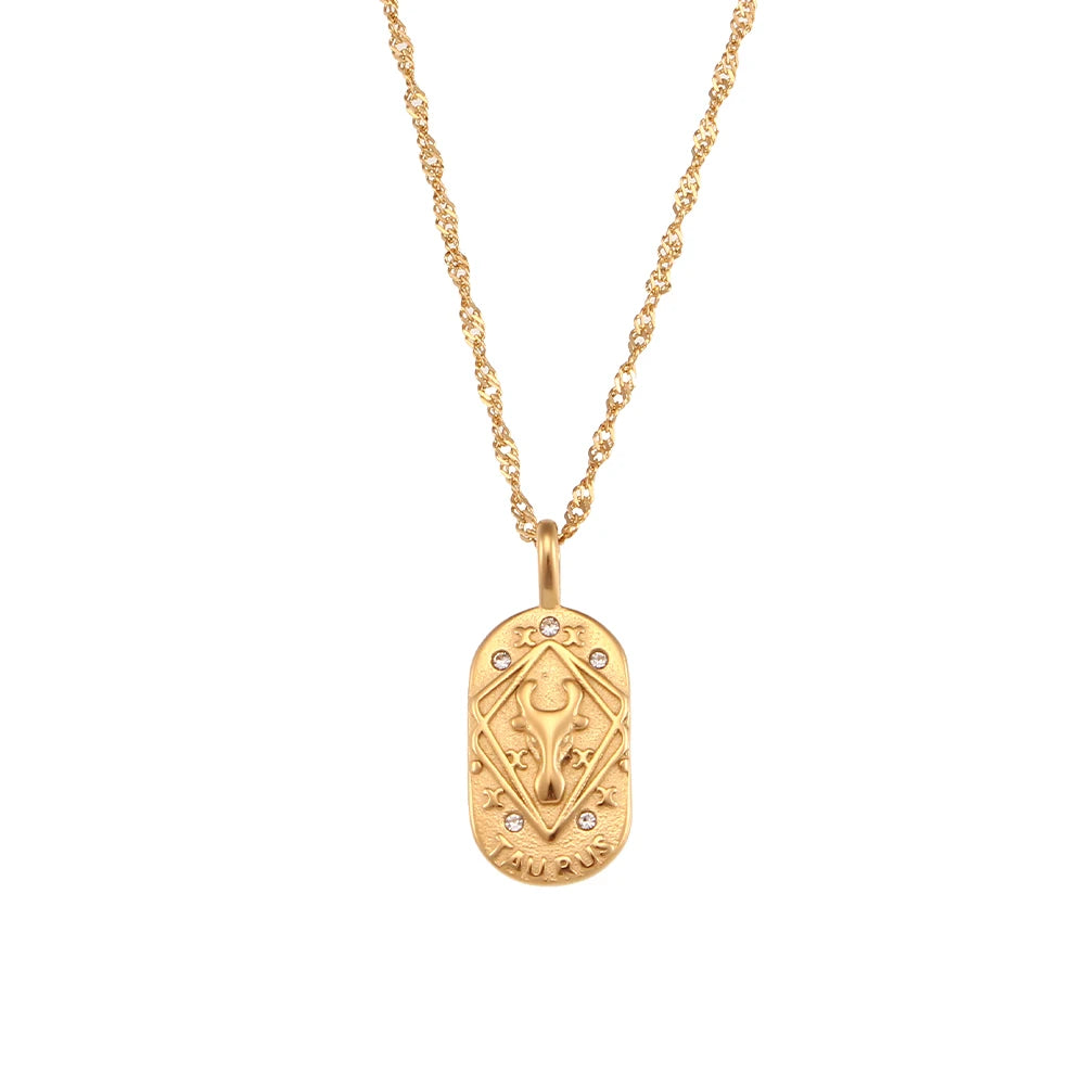 MamacitaSlay 316L Stainless Steel Zircon 12 Constellation Tarot Card Necklace 18K Gold Plated Waterproof Jewelry Women's Gifts