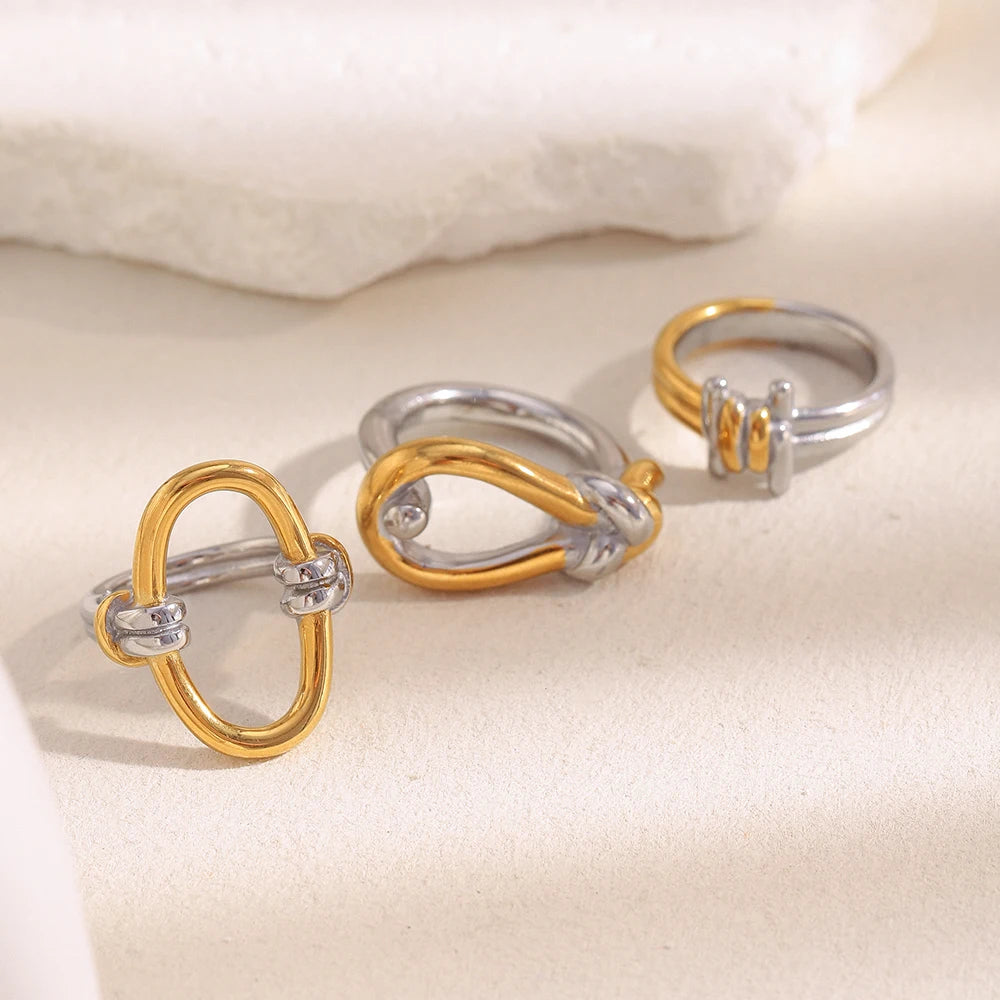 MamacitaSlay 316L Stainless Steel Mixed Color Knot Shaped Hollow Ring 2025 New Trend Waterproof Ring Women's Creative Cool Ring