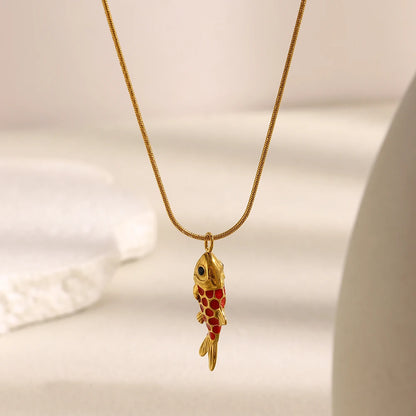 MamacitaSlay 316L Stainless Steel Enamel Koi Fish Pendant Necklace Party Waterproof Neck Jewelry Women's Elegant Necklace Gift