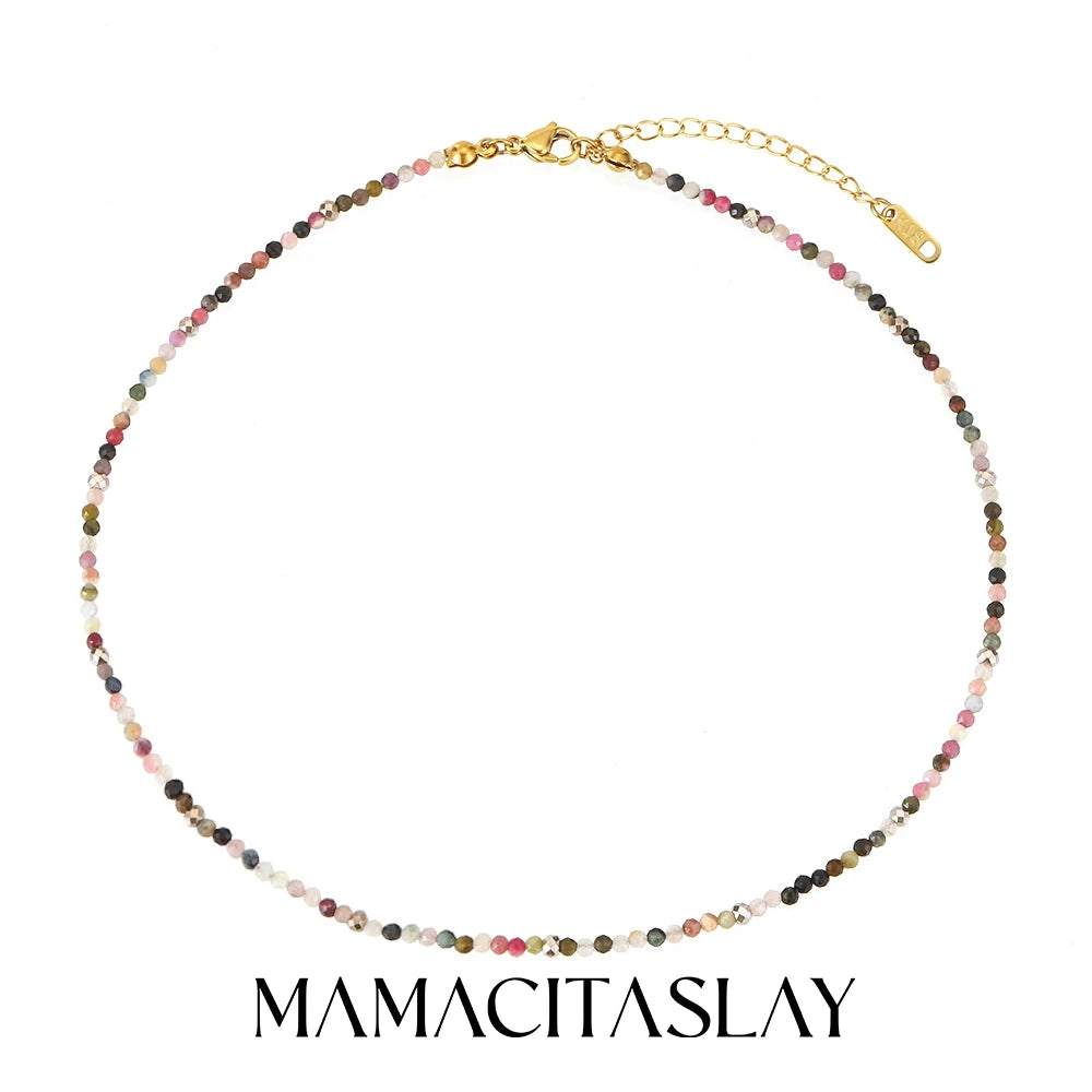 MamacitaSlay 316L Stainless Steel Natural Stone Necklace Elastic Rope Bracelet Handmade Waterproof Jewelry Women's Classic Gift