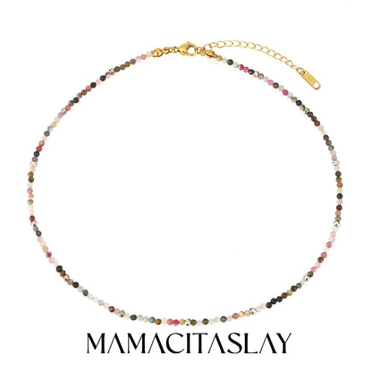 MamacitaSlay 316L Stainless Steel Natural Stone Necklace Elastic Rope Bracelet Handmade Waterproof Jewelry Women's Classic Gift