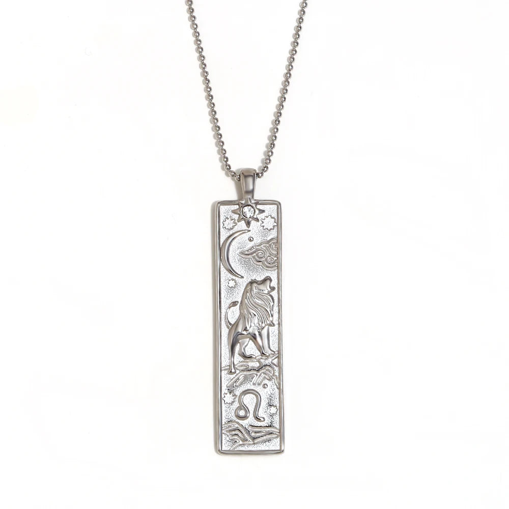 MamacitaSlay 316L Stainless Steel Zodiac Sign Rectangle Pendant Necklace 18K Gold Plated Waterproof Jewelry For Women Daily Wear