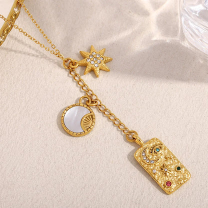MamacitaSlay Unique 316L Stainless Steel Star Moon Evil Eye Zircon Necklace Ring 18K Gold Plated Waterproof Jewelry For Women