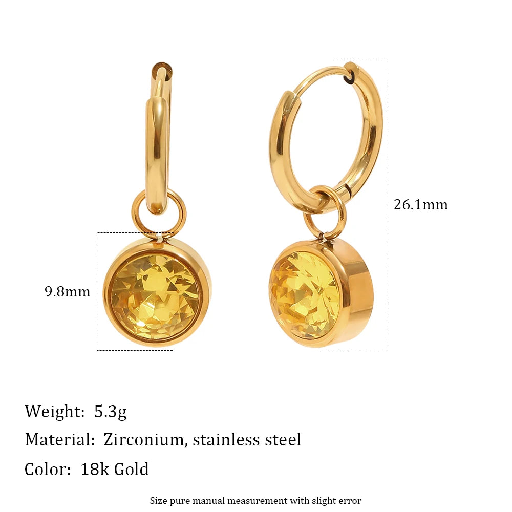 MamacitaSlay 316L Stainless Steel Multicolor Round Zircon Hoop Earrings 18K Gold Plated Waterproof Minimalist Jewelry For Women