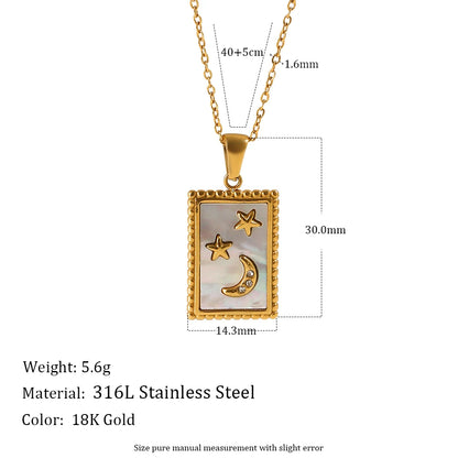 MamacitaSlay 316L Stainless Steel Zircon Celestial Sun Moon Star Pendant Necklace 18K Gold Plated Waterproof Jewelry For Women