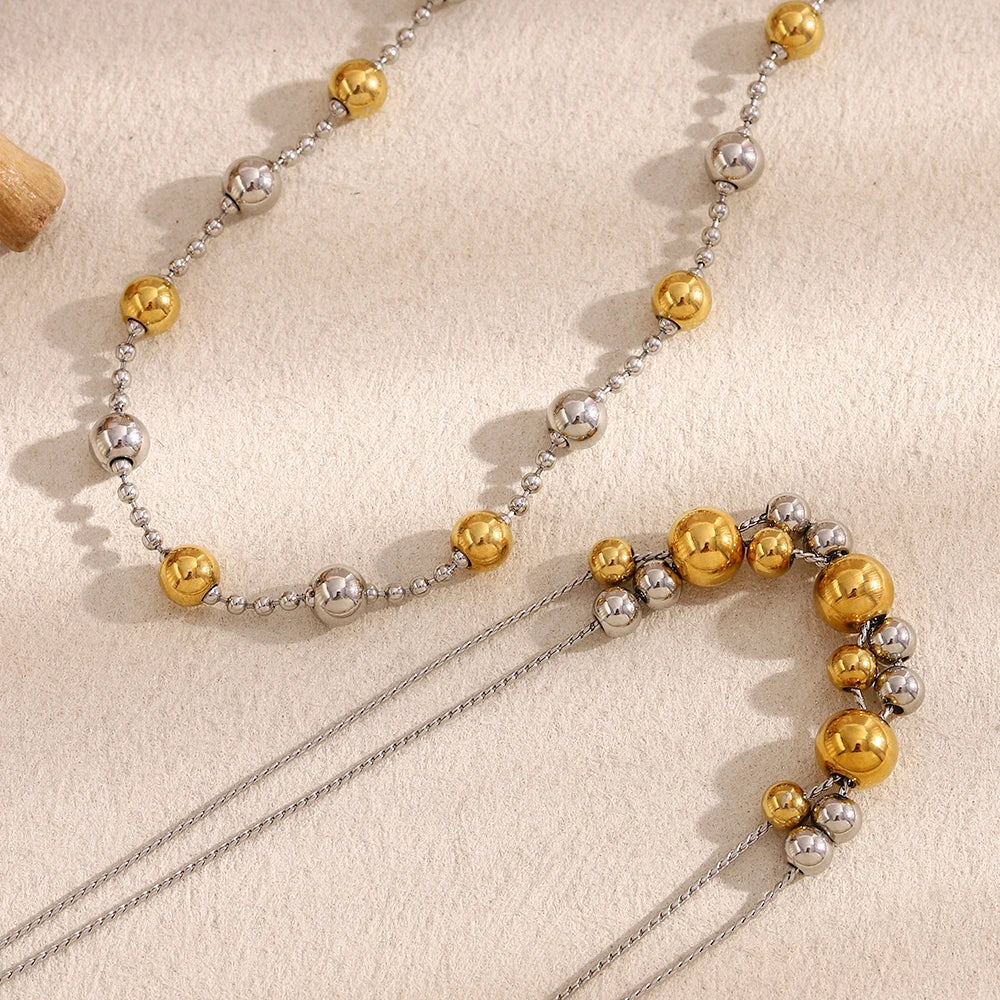 MamacitaSlay Stainless Steel Double Color Steel Ball Pendant Necklace Party Waterproof Jewelry Women's Charming Neck Jewelry