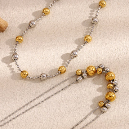 MamacitaSlay Stainless Steel Double Color Steel Ball Pendant Necklace Party Waterproof Jewelry Women's Charming Neck Jewelry