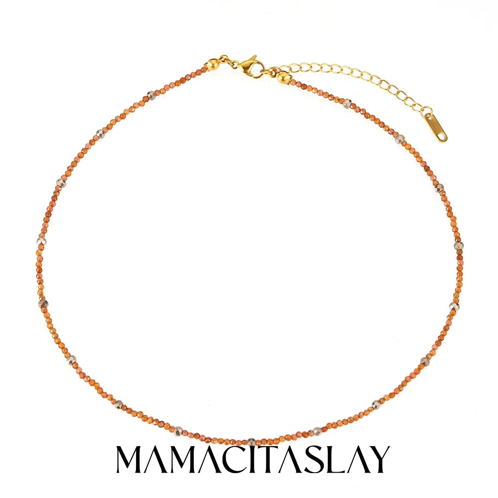 MamacitaSlay 316L Stainless Steel Natural Stone Necklace Elastic Rope Bracelet Handmade Waterproof Jewelry Women's Classic Gift