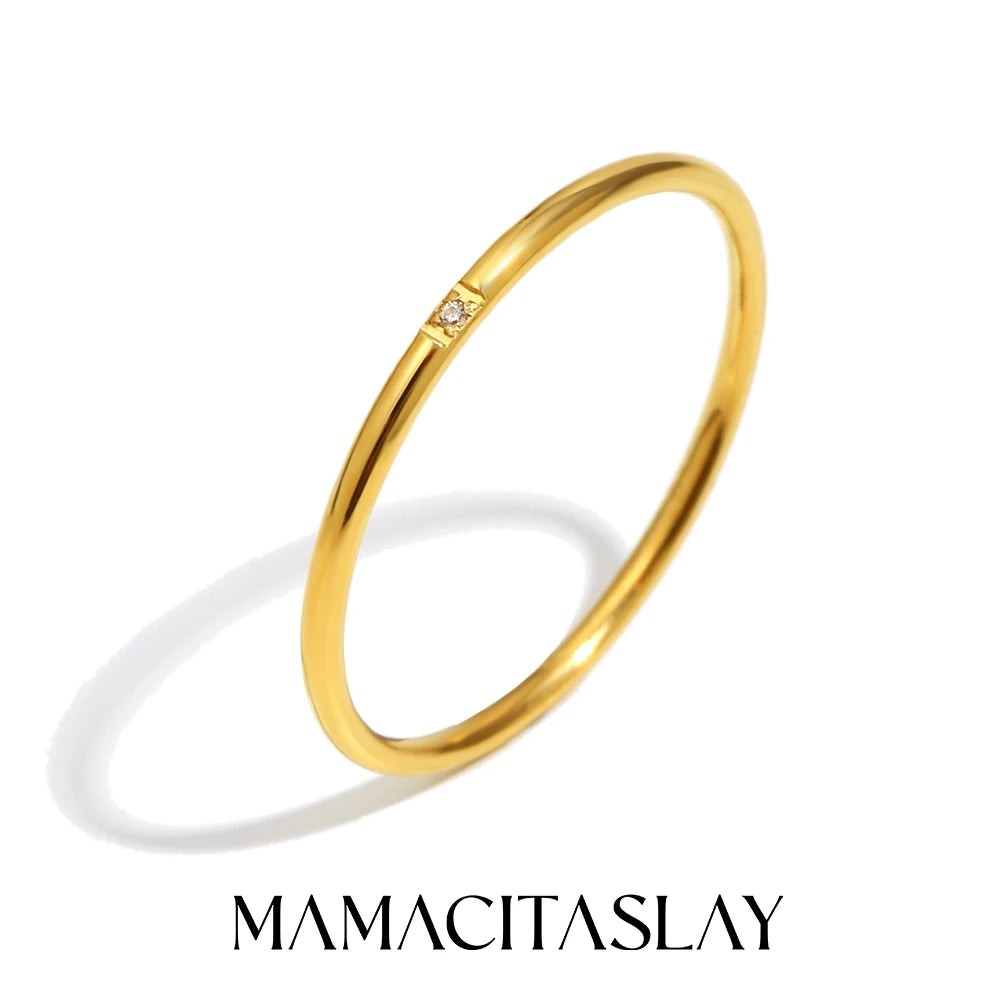 MamacitaSlay 316L Stainless Steel AAA Zircon Slim Stackable Ring Set 18K Gold Plated Minimalist Waterproof Jewelry For Women