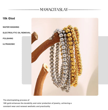MamacitaSlay 316L Stainless Steel Elastic Bead Bracelet 18K Gold Plated Waterproof Wrist Jewelry High Quality Bracelet Gifts