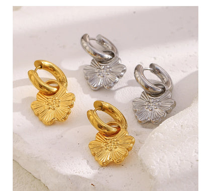 MamacitaSlay 316L Stainless Steel Flower Hoop Earrings 18K Gold Plated Waterproof Jewelry Women's Elegant Statement Earrings