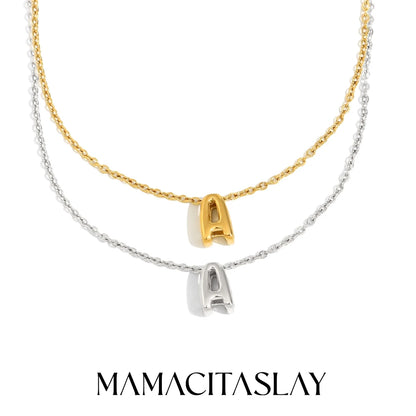 MamacitaSlay 316L Stainless Steel Letter Pendant Necklace Waterproof 18K Gold Plated Neck Jewelry Women's Minimalist Necklace