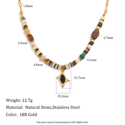 MamacitaSlay 316L Stainless Steel Natural Stone Bead Black Star Necklace 18K Gold Plated Waterproof Jewelry For Women Boho Gifts