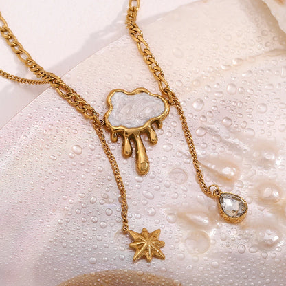 MamacitaSlay Exclusive 18K Gold Plated Stainless Steel Cloud Tassel Star Necklace Waterproof Jewelry Women's Collarbone Chain