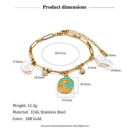 MamacitaSlay 316L Stainless Steel Baroque Pearl Enamel Pendant Bracelet Necklace 18K Gold Plated Waterproof Jewelry For Women