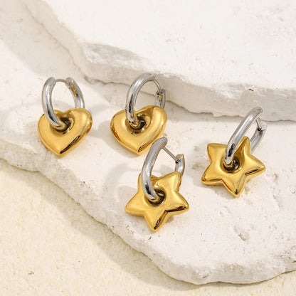 Mamacitaslay Mixed Color Star Heart Charm Hoop Earrings 316L Stainless Steel Waterproof Jewelry For Women Party Everyday Wear