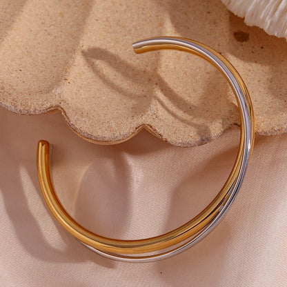 MamacitaSlay Women's Jewelry Double Layer Crossed Opening Bracelet High-end Women's Stainless Steel Gold Plated Bracelet