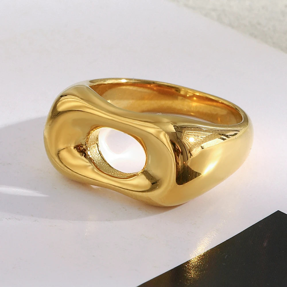 MamacitaSlay Minimalist 316L Stainless Steel Irregular Hollow Out Ring 18K Gold Plated Waterproof Jewelry For Women Daily Wear