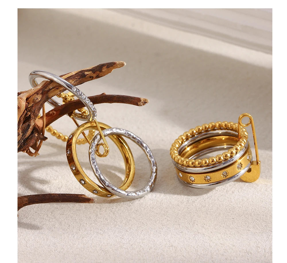MamacitaSlay 316L Stainless Steel Zircon Mixed Color Multilayer Paperclip Ring Party Waterproof Jewelry Women's Unique Ring Gift
