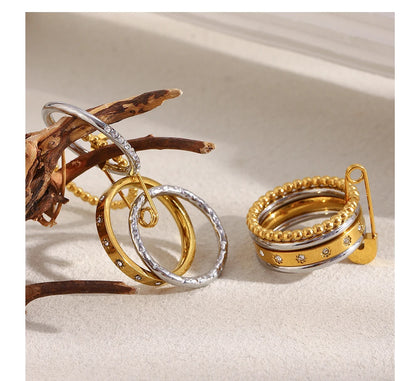 MamacitaSlay 316L Stainless Steel Zircon Mixed Color Multilayer Paperclip Ring Party Waterproof Jewelry Women's Unique Ring Gift