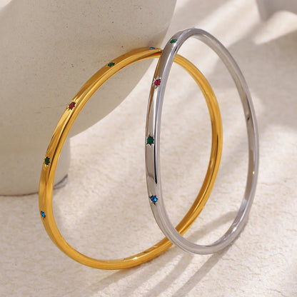 MamacitaSlay 316L Stainless Steel Colorful Zircon Heart Star Bangle 18K Gold Plated Waterproof Stackable Jewelry For Women Gift