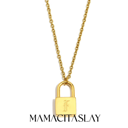 MamacitaSlay 316L Stainless Steel Ancient Letters Engaged Lock Pendant Necklace 18K Gold Plated Waterproof Neck Jewelry Gift