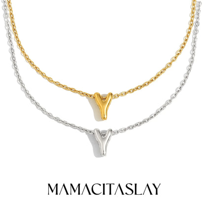 MamacitaSlay 316L Stainless Steel Letter Pendant Necklace Waterproof 18K Gold Plated Neck Jewelry Women's Minimalist Necklace
