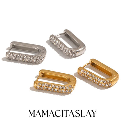 MamacitaSlay 316L Stainless Steel Zircon U Shaped Hoop Earrings 18K Gold Plated Waterproof Minimalist Jewelry For Women Gift