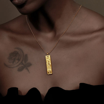 MamacitaSlay 316L Stainless Steel Zodiac Sign Rectangle Pendant Necklace 18K Gold Plated Waterproof Jewelry For Women Daily Wear