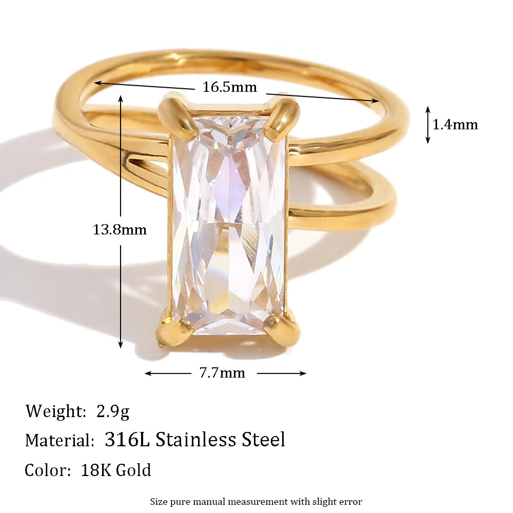MamacitaSlay Minimalist Double-Layer Rectangle Zircon Left And Right Asymmetrical Women's rings stainless steel women's jewelry