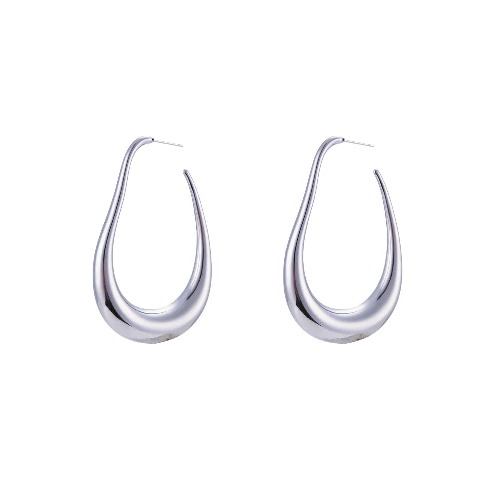 MamacitaSlay Unique Exaggerated 18K Gold Plated Stainless Steel Pear Shape Hollow Hoop Earrings Party Women's Waterproof Jewelry