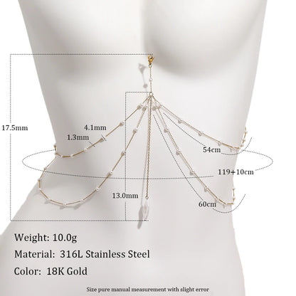 MamacitaSlay 316L Stainless Steel Multilayer Chain Pearl Body Chain 18K Gold Plated Waterproof Jewelry For Bikini Accessories