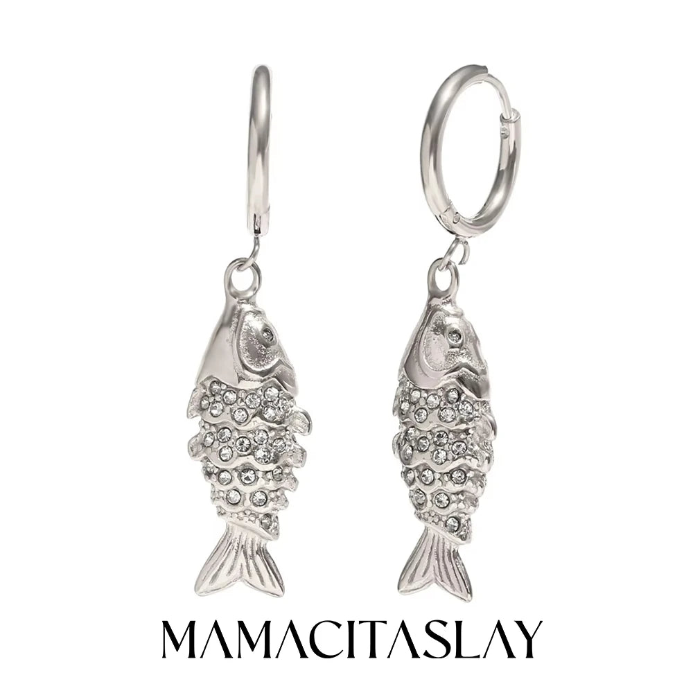 MamacitaSlay Wholesale Lucky Koi Drop Earrings Women Waterproof Gold Plated 316L Stainless Steel Women's Jewelry New In Earrings