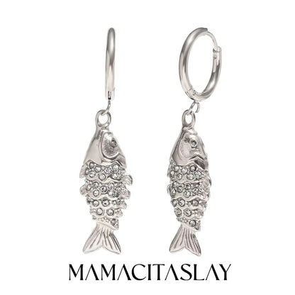 MamacitaSlay Wholesale Lucky Koi Drop Earrings Women Waterproof Gold Plated 316L Stainless Steel Women's Jewelry New In Earrings