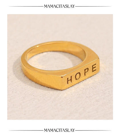 MamacitaSlay 316L Stainless Steel "HOPE" Letter Ring Party Waterproof Jewelry Women's Classic Charm Ring 2025 New Trend Gift