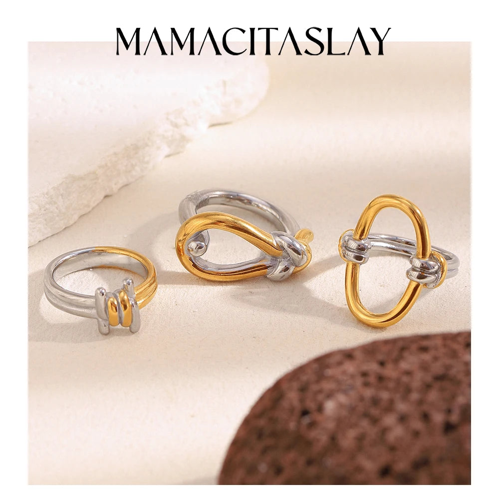 MamacitaSlay 316L Stainless Steel Mixed Color Knot Shaped Hollow Ring 2025 New Trend Waterproof Ring Women's Creative Cool Ring